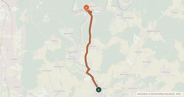 Kartenübersicht der Radroute RadNETZ Neckargemünd - Meckesheim