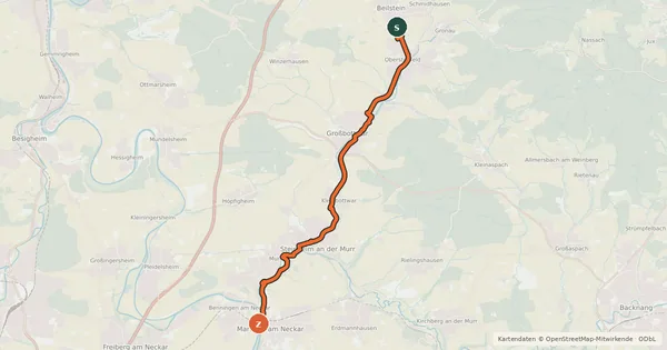 Kartenübersicht der Radroute RadNETZ Oberstenfeld - Marbach