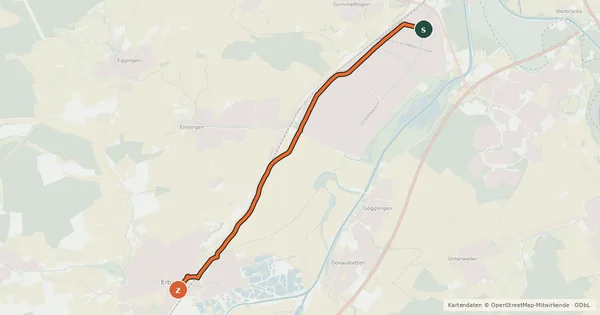Kartenübersicht der Radroute RadNETZ Ulm-Donautal - Erbach