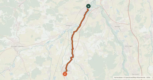 Kartenübersicht der Radroute RadNETZ Ulm-Donautal - Laupheim
