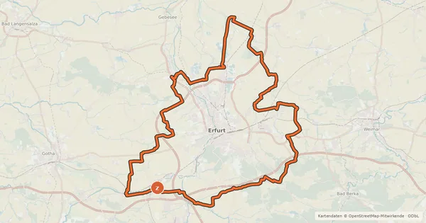 Kartenübersicht der Radroute Radring Erfurt