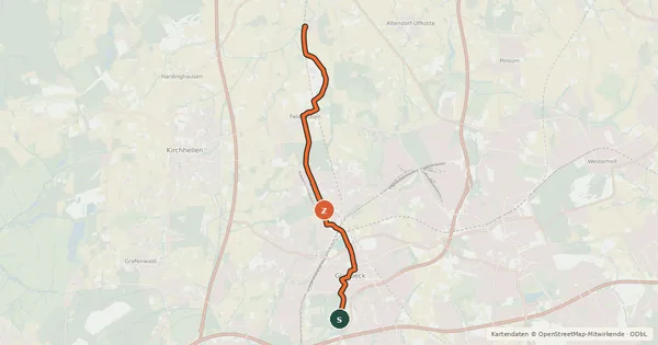 Kartenübersicht der Radroute Radroute 65-66