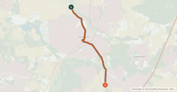 Kartenübersicht der Radroute Radroute A3 Ahrensburger Redder <=> Bünningstedter Straße