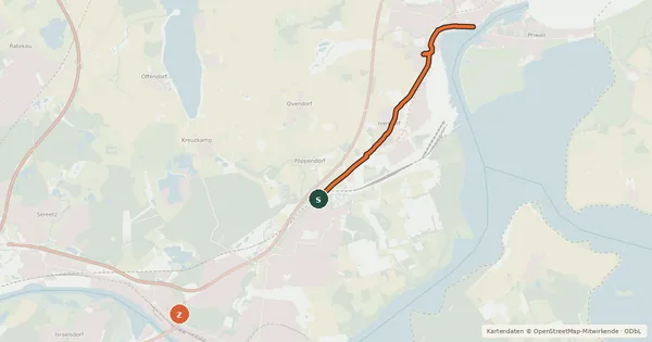 Kartenübersicht der Radroute Radroute (Alltag) HL27 Herrentunnel - Travemünde