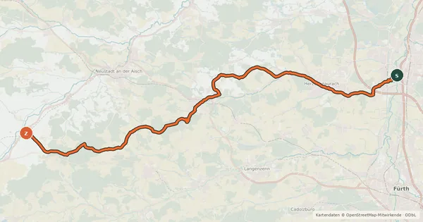 Kartenübersicht der Radroute Radroute Aurachtalradweg