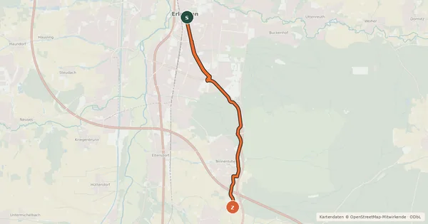 Kartenübersicht der Radroute Radroute Erlangen 2