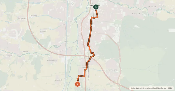 Kartenübersicht der Radroute Radroute Erlangen 3