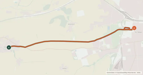 Kartenübersicht der Radroute Radroute Gerersdorf