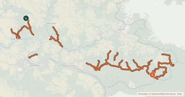 Kartenübersicht der Radroute Radroute im Nationalpark Sächsische Schweiz