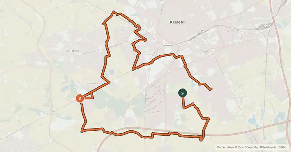 Kartenübersicht der Radroute Radroute Krefeld R7