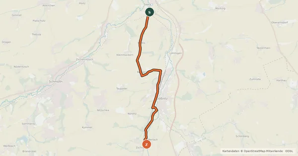 Kartenübersicht der Radroute Radroute R1a im Altenburger Land