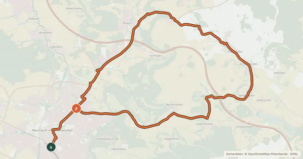 Kartenübersicht der Radroute Radroute Regionalpark Quellenreich - Schleife Neumarkt i.d.OPf.