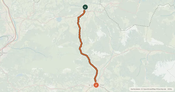 Kartenübersicht der Radroute Radroute St. Johann Kössen über Schwendt