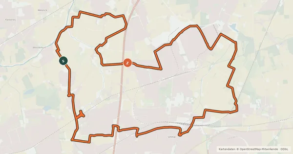 Kartenübersicht der Radroute Radroute U5 Unna