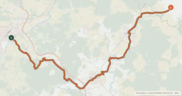 Kartenübersicht der Radroute Radroute Wallenstein Radweg Südroute