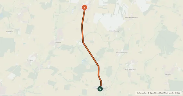 Kartenübersicht der Radroute Radroute Wangersen - Marschhorst