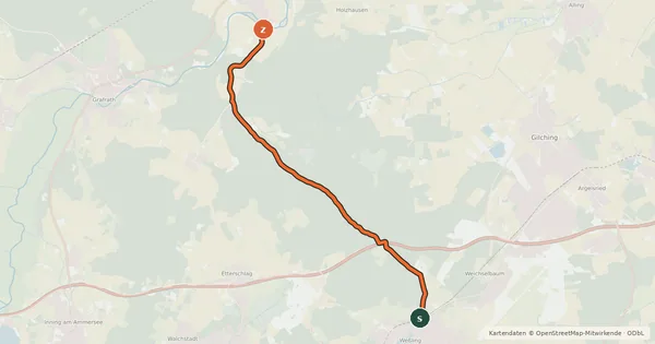Kartenübersicht der Radroute Radroute Weßling - Schöngeising