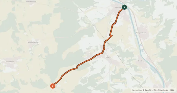 Kartenübersicht der Radroute Radroute Zellingen-Leinach-Johannishof