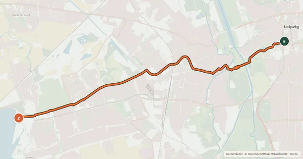 Kartenübersicht der Radroute Radroute Zentrum - Kulkwitzer See