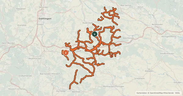 Kartenübersicht der Radroute Radroutennetz Eichsfeld