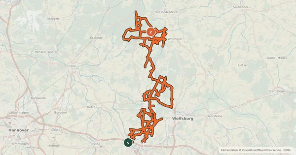 Kartenübersicht der Radroute Radroutennetz Gifhorn