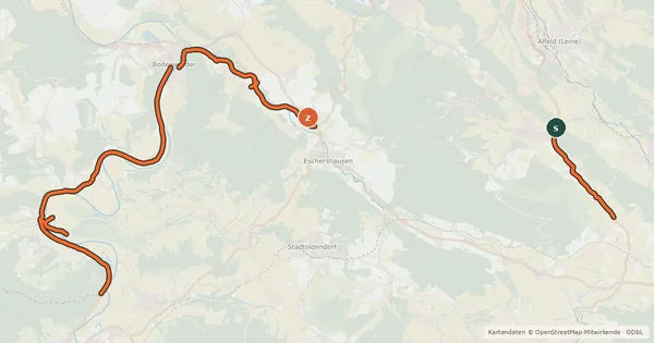 Kartenübersicht der Radroute Radroutennetz Holzminden