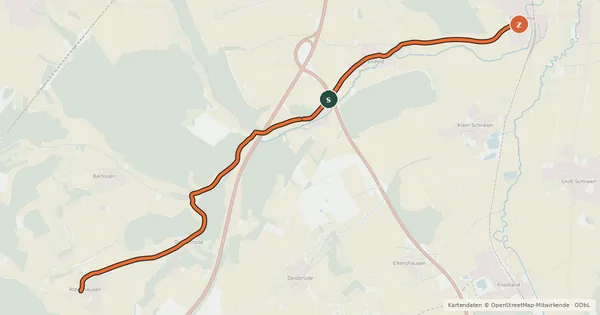 Kartenübersicht der Radroute Radroutennetz Landkreis GÖ V12