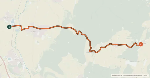 Kartenübersicht der Radroute Radroutennetz Landkreis GÖ V41