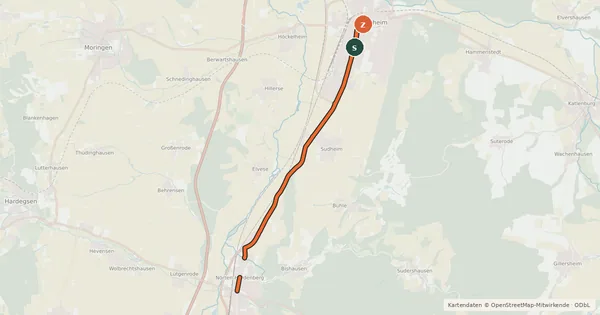 Kartenübersicht der Radroute Radroutennetz NOM Northeim - Nörten-Hardenberg
