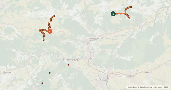 Kartenübersicht der Radroute Radroutennetz Saalfeld Rudolstadt
