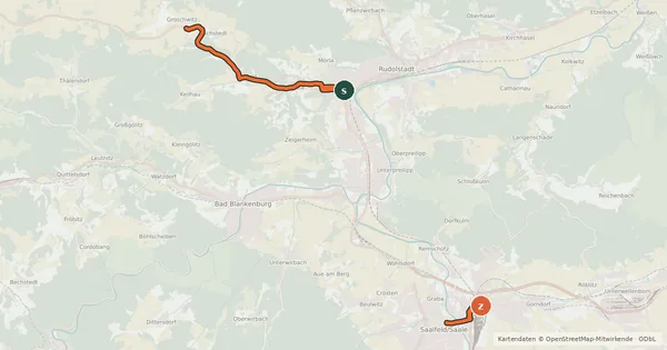 Kartenübersicht der Radroute Radroutennetz Saalfeld-Rudolstadt