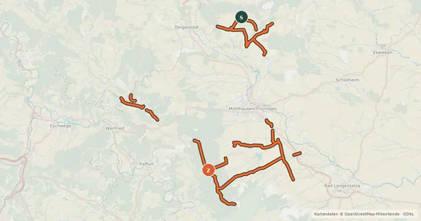 Kartenübersicht der Radroute Radroutennetz Unstrut-Hainich-Kreis