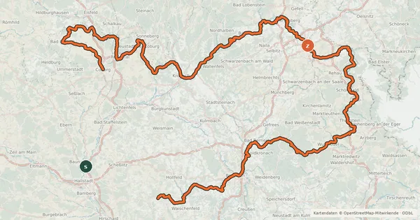 Kartenübersicht der Radroute Radrunde Oberfranken