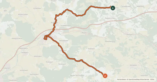 Kartenübersicht der Radroute Radrundwanderweg BA13