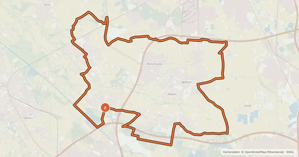 Kartenübersicht der Radroute Radrundwanderweg Willich