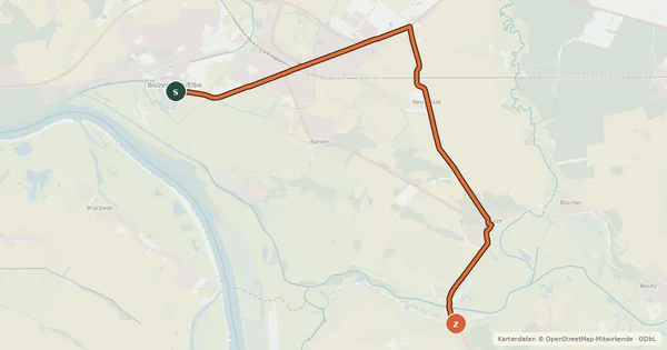 Kartenübersicht der Radroute Radrundweg 2 Boizenburg-Teldau