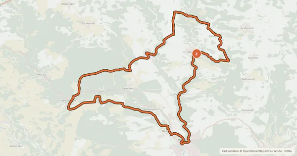 Kartenübersicht der Radroute Radrundweg Bayreuth BT 1
