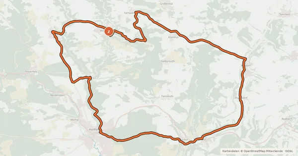Kartenübersicht der Radroute Radrundweg Bayreuth BT 2