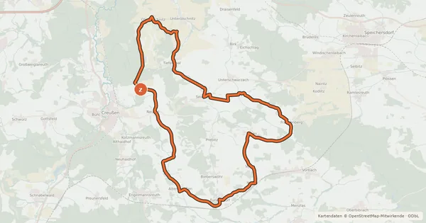 Kartenübersicht der Radroute Radrundweg Bayreuth BT 22