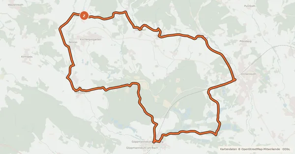 Kartenübersicht der Radroute Radrundweg Bayreuth BT 26