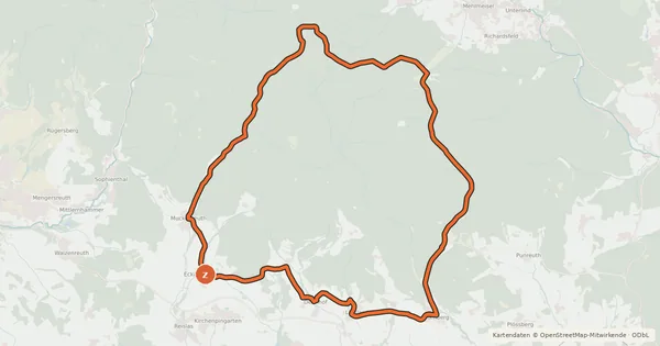 Kartenübersicht der Radroute Radrundweg Bayreuth BT 28