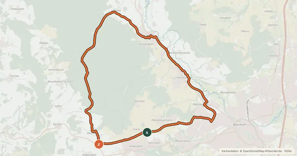 Kartenübersicht der Radroute Radrundweg Bayreuth BT 3