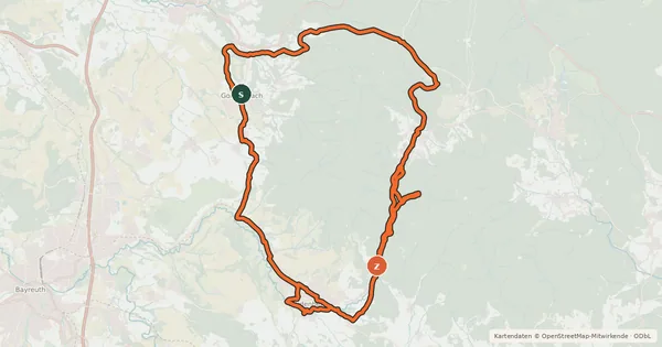 Kartenübersicht der Radroute Radrundweg Bayreuth BT 30