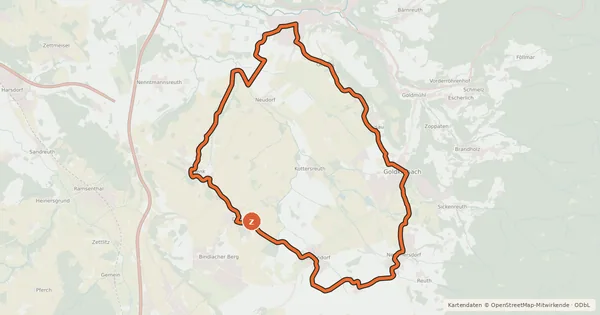 Kartenübersicht der Radroute Radrundweg Bayreuth BT 32