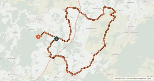Kartenübersicht der Radroute Radrundweg Bayreuth BT 35