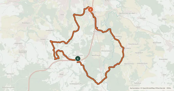 Kartenübersicht der Radroute Radrundweg Bayreuth BT 8