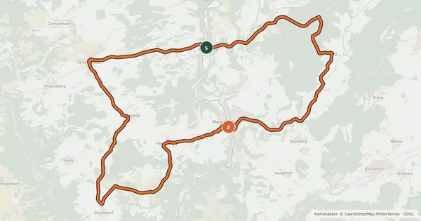 Kartenübersicht der Radroute Radrundweg Bayreuth BT 9