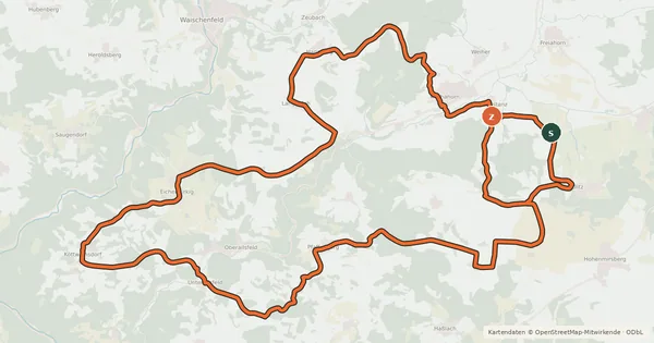 Kartenübersicht der Radroute Radrundweg Bayreuth BT12