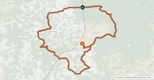 Kartenübersicht der Radroute Radrundweg Bayreuth BT20