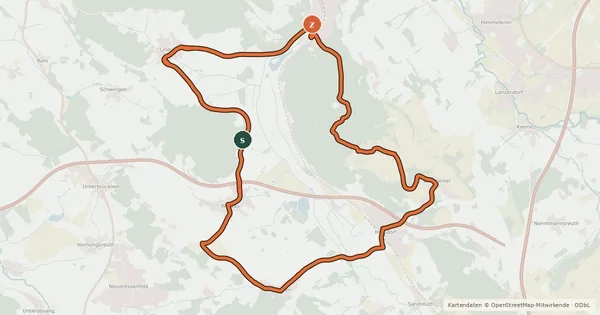 Kartenübersicht der Radroute Radrundweg Kulmbach KU13